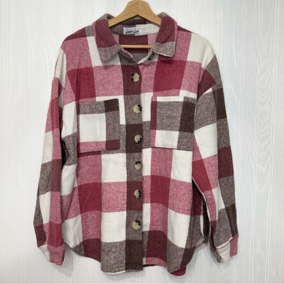 lemon Love Jackets & Blazers - Lemon Love Boutique Pink Plaid Shacket size XL